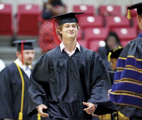 EMCC graduate River Keaton receives his associate’s degree during graduation.